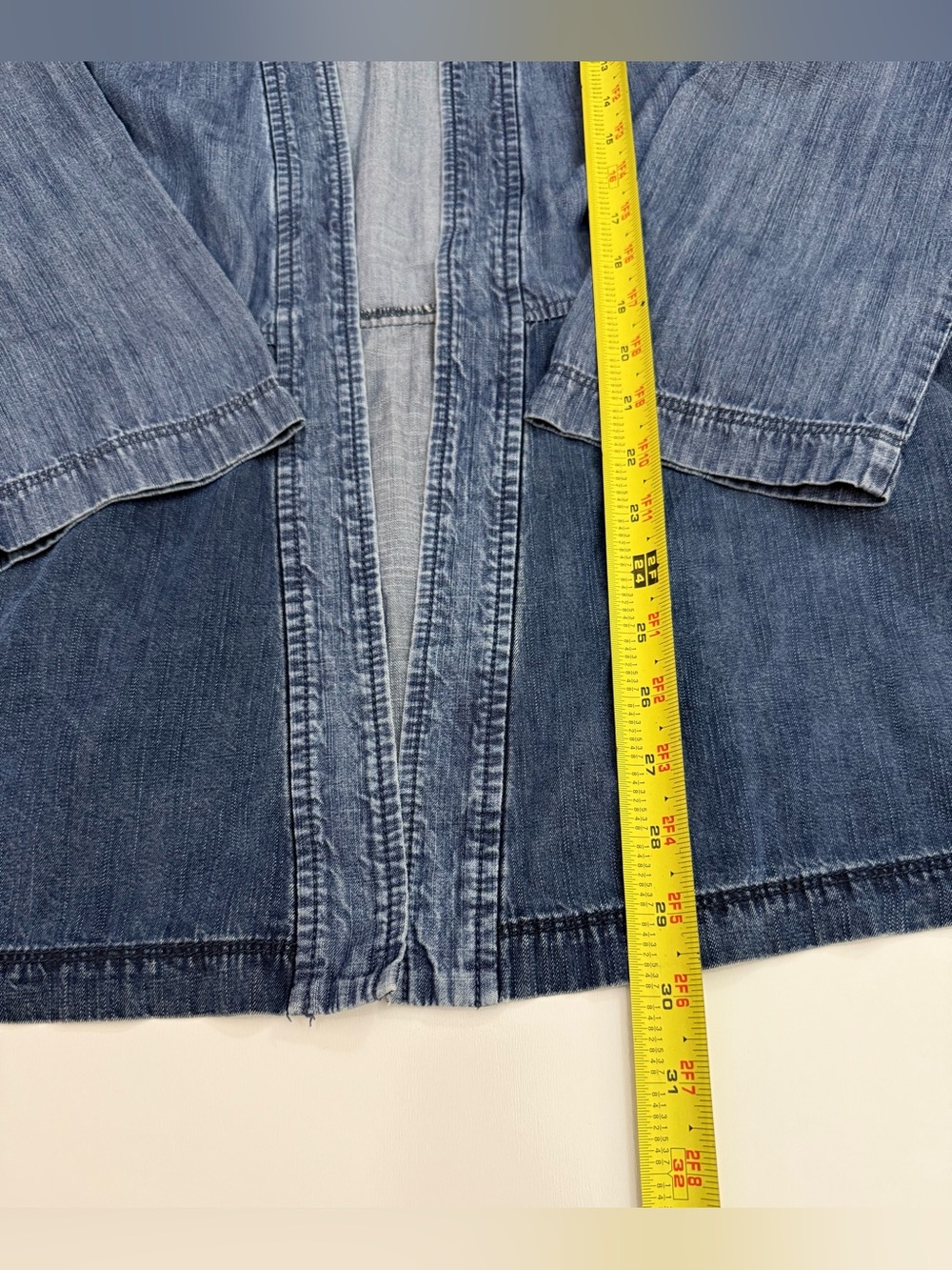 $258 EILEEN FISHER Open Kimono Jacket M Tencel Colorblock Midnight Denim - Picture 12 of 13